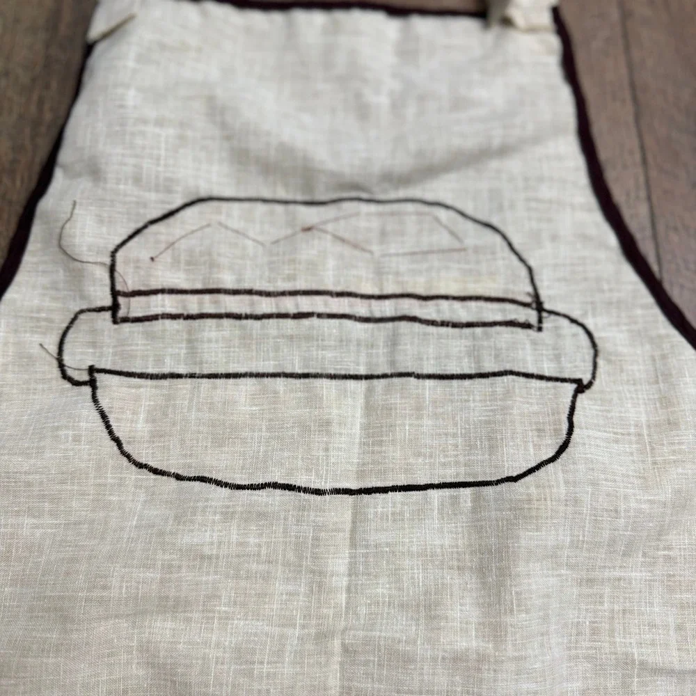 Vintage‎ Handmade Vintage Cheeseburger Applique Linen Apron Novelty Folk Art